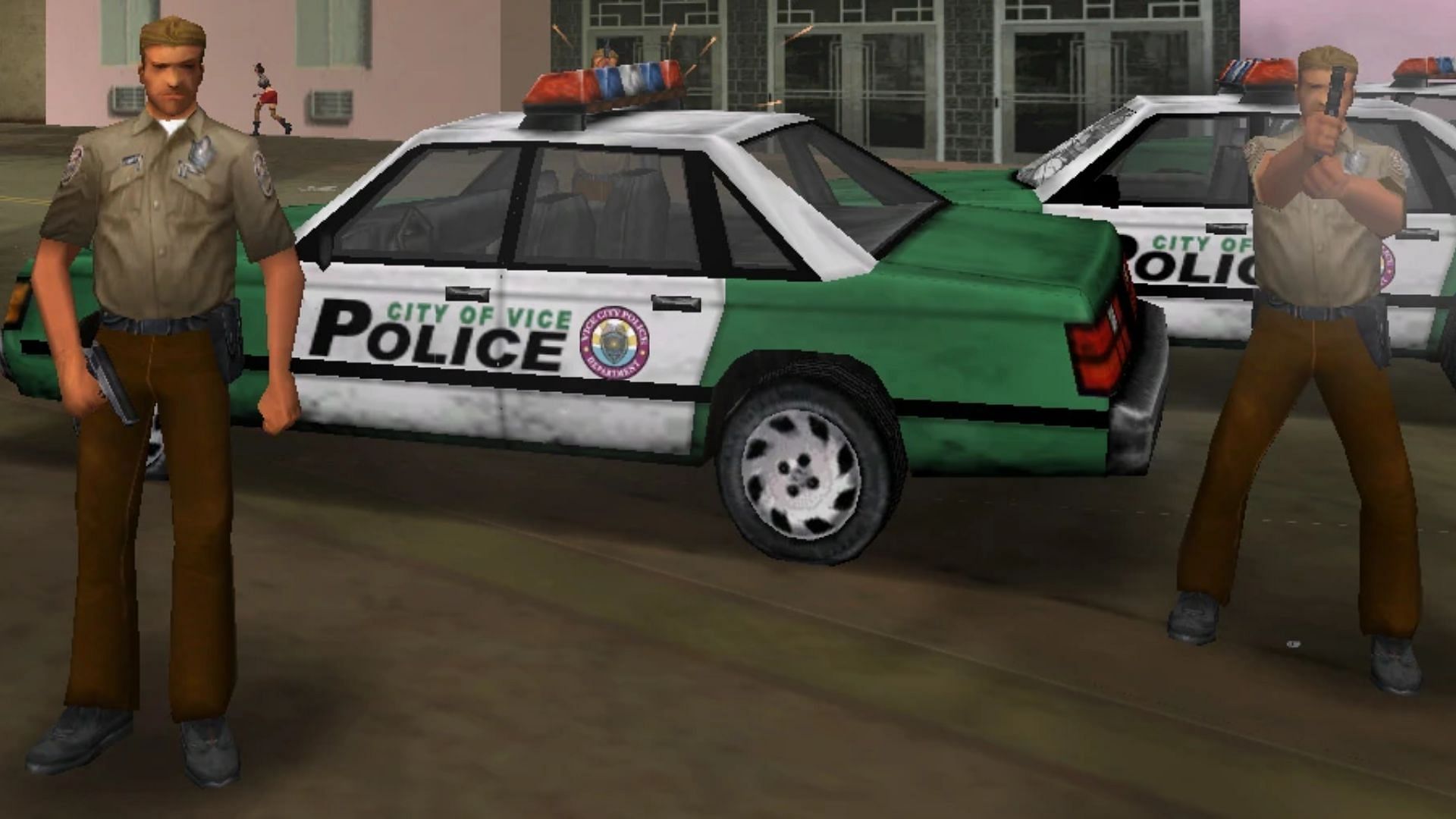 Patrolling cops keep GTA Vice City players away from crimes (Image via Rockstar Games)